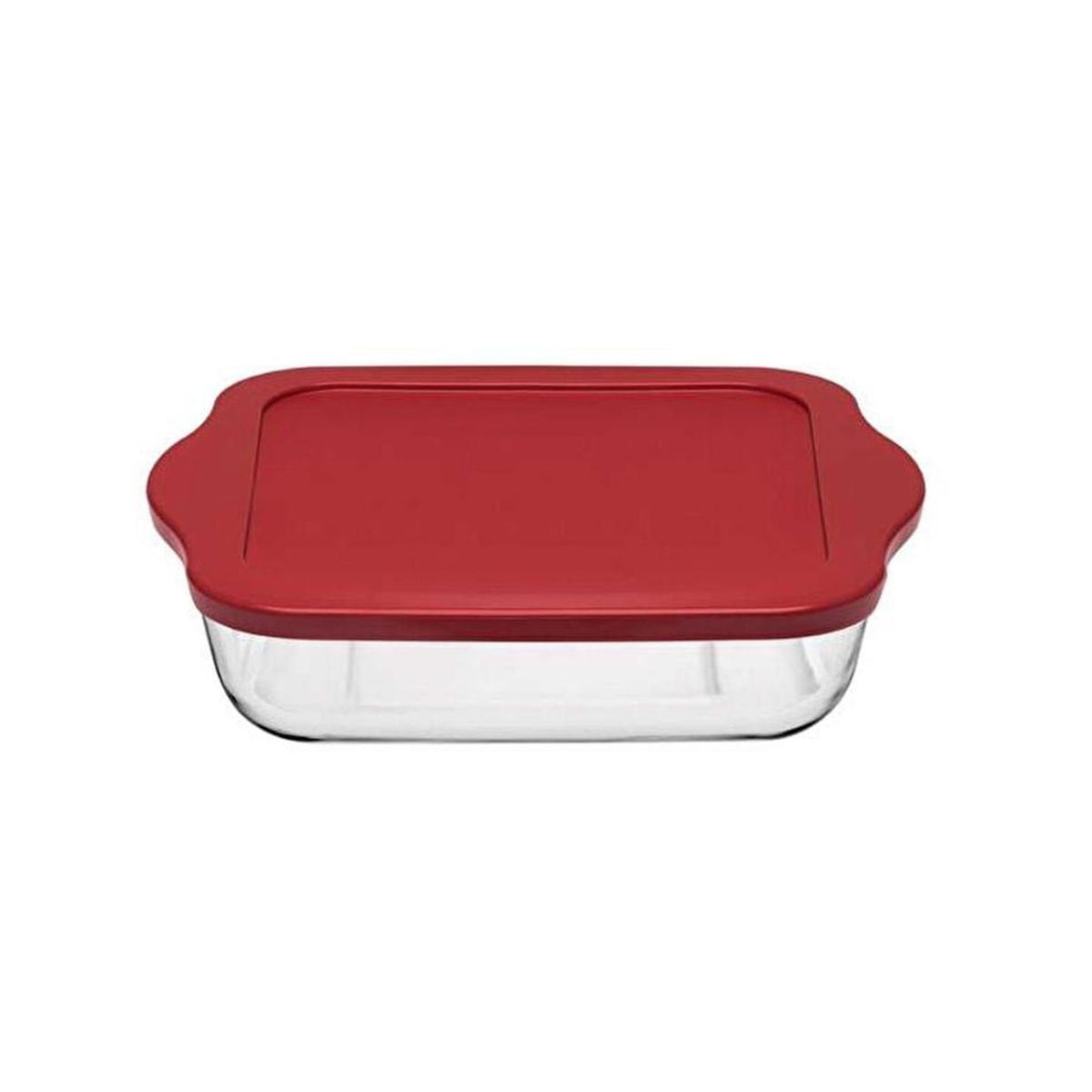 Pasabahce Borcam Bake&Keep - Quadratische Auflaufform mit rotem Kunststoffdeckel, 3200 ml