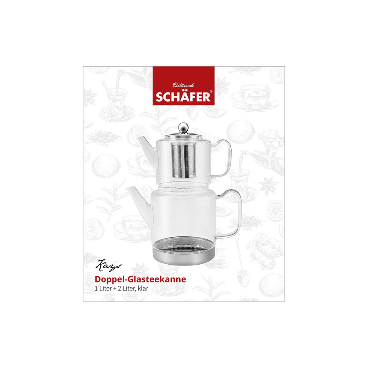 Schäfer Home Kays Doppel-Glasteekanne - Induktion, 1L - 2L, klar - Verpackung