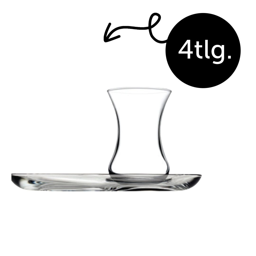 Pasabahce Incebelli Teeset, Teeglas und Untertasse, 125 ml 4-tlg. Set